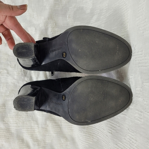 INC black suede boots ankle straps gold buckles patent heels dressy boho fancy 7 - Picture 5 of 10